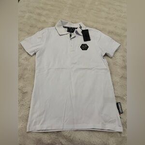 Philipp Plein White Polo Shirt with Black Logo